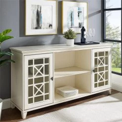 Antique White Wood and Glass Transitional 2 Door Fretwork Sideboard with Adjustable Shelves by Welwick Designs -Deals Welwick Designs Store antique white welwick designs sideboards buffet tables hd8969 31 1000