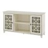 Antique White Wood and Glass Transitional 2 Door Fretwork Sideboard with Adjustable Shelves by Welwick Designs