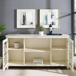 Antique White Wood and Glass Transitional 2 Door Fretwork Sideboard with Adjustable Shelves by Welwick Designs -Deals Welwick Designs Store antique white welwick designs sideboards buffet tables hd8969 77 1000