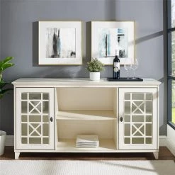 Antique White Wood and Glass Transitional 2 Door Fretwork Sideboard with Adjustable Shelves by Welwick Designs -Deals Welwick Designs Store antique white welwick designs sideboards buffet tables hd8969 c3 1000