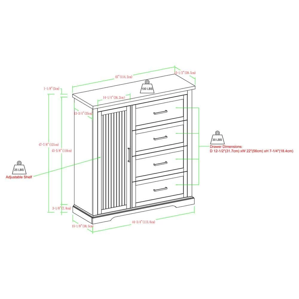 45 in. W. Birch Wood 4-Drawer and 1-Cabinet Transitional Wardrobe by Welwick Designs 3 45 in. W. Birch Wood 4-Drawer and 1-Cabinet Transitional Wardrobe by Welwick Designs - Image 3