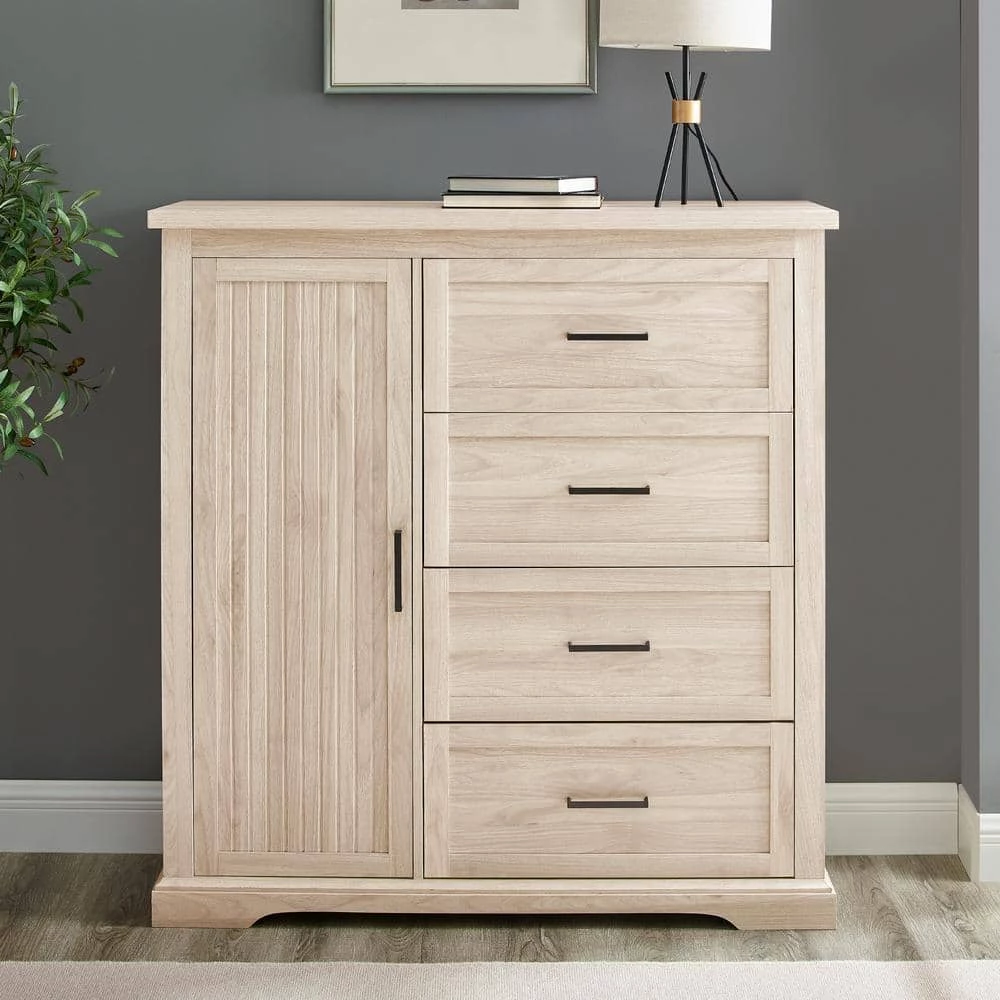 45 in. W. Birch Wood 4-Drawer and 1-Cabinet Transitional Wardrobe by Welwick Designs 1 45 in. W. Birch Wood 4-Drawer and 1-Cabinet Transitional Wardrobe by Welwick Designs