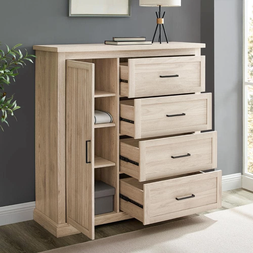 45 in. W. Birch Wood 4-Drawer and 1-Cabinet Transitional Wardrobe by Welwick Designs 2 45 in. W. Birch Wood 4-Drawer and 1-Cabinet Transitional Wardrobe by Welwick Designs - Image 2