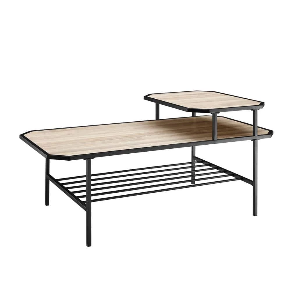 44 in. Birch Wood and Metal Tiered Coffee Table with Chamfered Corners by Welwick Designs 7 44 in. Birch Wood and Metal Tiered Coffee Table with Chamfered Corners by Welwick Designs - Image 7