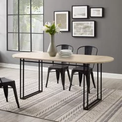 71 in. Birch Wood and Metal Modern Double Drop Leaf Dining Table by Welwick Designs -Deals Welwick Designs Store birch welwick designs kitchen dining tables hd8847 1f 1000