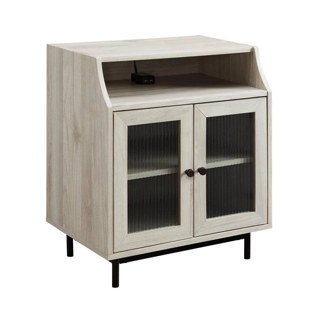 Birch Wood and Fluted Glass 2-Door Nightstand with Mountable USB Port by Welwick Designs 8 Birch Wood and Fluted Glass 2-Door Nightstand with Mountable USB Port by Welwick Designs - Image 8