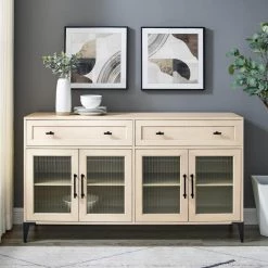 Birch Wood and Fluted Glass 4-Door Urban Transitional Sideboard by Welwick Designs -Deals Welwick Designs Store birch welwick designs sideboards buffet tables hd8989 31 1000