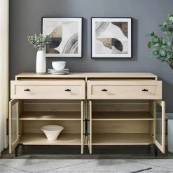 Birch Wood and Fluted Glass 4-Door Urban Transitional Sideboard by Welwick Designs -Deals Welwick Designs Store birch welwick designs sideboards buffet tables hd8989 c3 1000