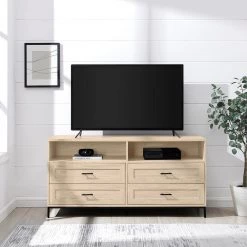 56 in. Birch Wood Modern TV Stand with 4 Drawers with Cable Management (Max tv size 60 in.) by Welwick Designs -Deals Welwick Designs Store birch welwick designs tv stands hd9203 31 1000