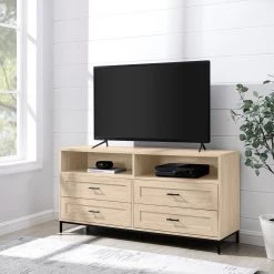 56 in. Birch Wood Modern TV Stand with 4 Drawers with Cable Management (Max tv size 60 in.) by Welwick Designs