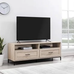 56 in. Birch Wood Modern TV Stand with 2 Drawers and Cable Management (Max tv size 60 in.) by Welwick Designs -Deals Welwick Designs Store birch welwick designs tv stands hd9208 31 1000