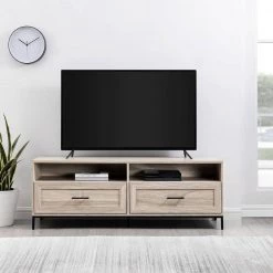 56 in. Birch Wood Modern TV Stand with 2 Drawers and Cable Management (Max tv size 60 in.) by Welwick Designs