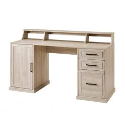 58 in. Rectangular Birch Wood 3-Drawer Pedestal Writing Desk Hutch with Cabinet by Welwick Designs -Deals Welwick Designs Store birch welwick designs writing desks hd8896 c3 1000