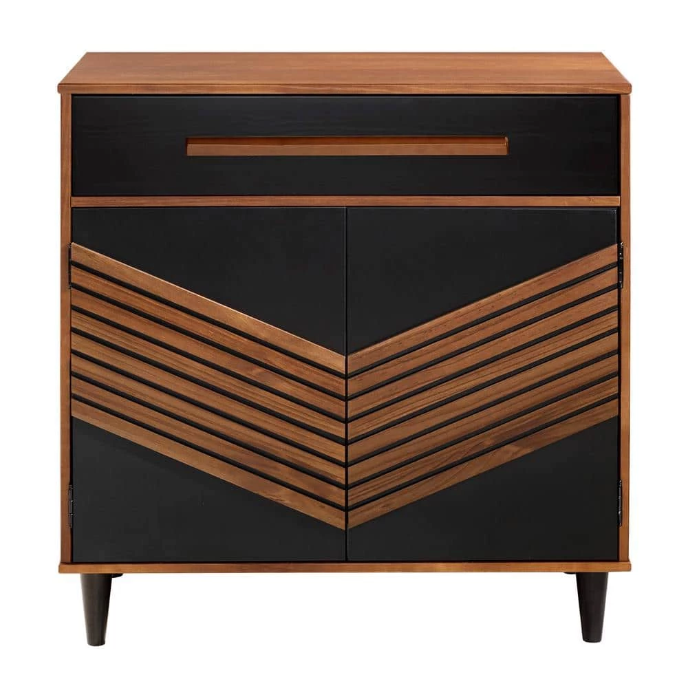 Black and Brown Solid Wood 1-Drawer Accent Cabinet with 3D Chevron Doors by Welwick Designs 9 Black and Brown Solid Wood 1-Drawer Accent Cabinet with 3D Chevron Doors by Welwick Designs - Image 9