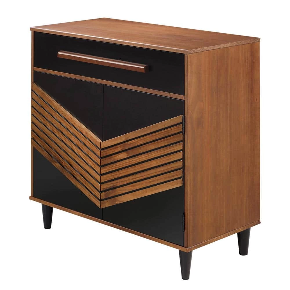 Black and Brown Solid Wood 1-Drawer Accent Cabinet with 3D Chevron Doors by Welwick Designs 4 Black and Brown Solid Wood 1-Drawer Accent Cabinet with 3D Chevron Doors by Welwick Designs - Image 4