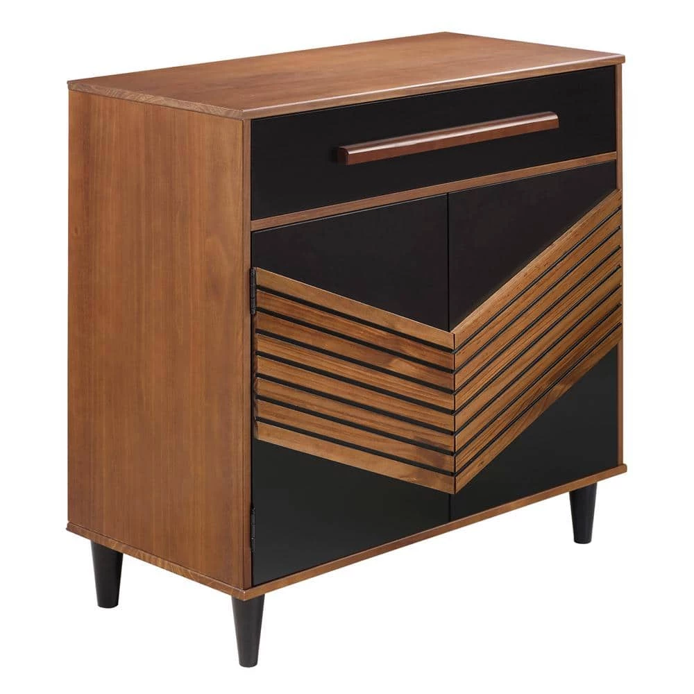 Black and Brown Solid Wood 1-Drawer Accent Cabinet with 3D Chevron Doors by Welwick Designs 8 Black and Brown Solid Wood 1-Drawer Accent Cabinet with 3D Chevron Doors by Welwick Designs - Image 8
