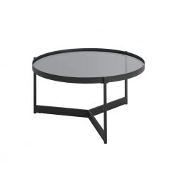 33 in. Smoked Glass/Black Metal Minimalist Round Tray-Top Coffee Table by Welwick Designs -Deals Welwick Designs Store black metal smoked glass welwick designs coffee tables hd9271 1d 1000