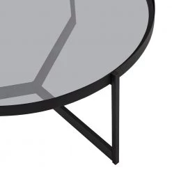33 in. Smoked Glass/Black Metal Minimalist Round Tray-Top Coffee Table by Welwick Designs -Deals Welwick Designs Store black metal smoked glass welwick designs coffee tables hd9271 a0 1000