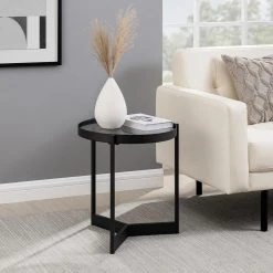 Smoked Glass/Black Metal Minimalist Tray-Top Side Table by Welwick Designs