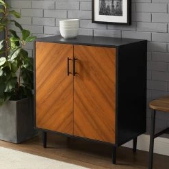 28 in. Solid Black Modern Bookmatch Accent Cabinet by Welwick Designs