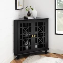 Fretwork Corner Accent Cabinet - Black by Welwick Designs -Deals Welwick Designs Store black welwick designs accent cabinets hd8777 31 1000
