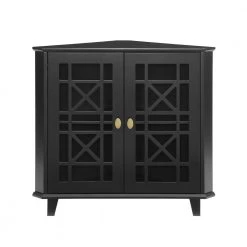 Fretwork Corner Accent Cabinet - Black by Welwick Designs -Deals Welwick Designs Store black welwick designs accent cabinets hd8777 4f 1000
