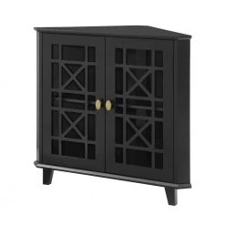 Fretwork Corner Accent Cabinet - Black by Welwick Designs