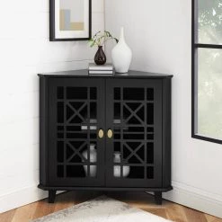 Fretwork Corner Accent Cabinet - Black by Welwick Designs -Deals Welwick Designs Store black welwick designs accent cabinets hd8777 c3 1000