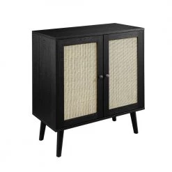 Black Wood and Rattan Boho Accent Cabinet with 2-Doors by Welwick Designs -Deals Welwick Designs Store black welwick designs accent cabinets hd9166 66 1000
