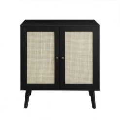 Black Wood and Rattan Boho Accent Cabinet with 2-Doors by Welwick Designs -Deals Welwick Designs Store black welwick designs accent cabinets hd9166 77 1000