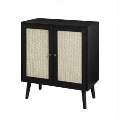 Black Wood and Rattan Boho Accent Cabinet with 2-Doors by Welwick Designs -Deals Welwick Designs Store black welwick designs accent cabinets hd9166 a0 1000