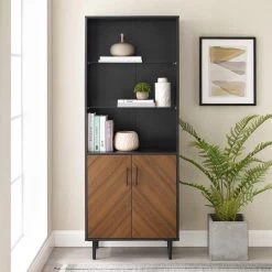 3-Shelf Solid Black Bookmatch Display Cabinet by Welwick Designs