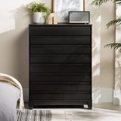 Priya 4-Drawer Black Solid Wood Modern Panel Dresser by Welwick Designs