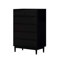 6-Drawer Black Solid Wood Mid-Century Modern Dresser with Tray Top (45 in. H x 30 in. W x 16 in. D) by Welwick Designs