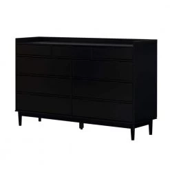 9-Drawer Black Solid Wood Mid-Century Modern Dresser with Tray Top (36 in. H x 60 in. W x 16 in. D) by Welwick Designs