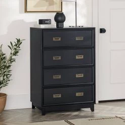 4-Drawer Black Solid Wood Transitional Framed Dresser by Welwick Designs -Deals Welwick Designs Store black welwick designs dressers hd9404 31 1000