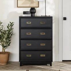 4-Drawer Black Solid Wood Transitional Framed Dresser by Welwick Designs -Deals Welwick Designs Store black welwick designs dressers hd9404 c3 1000