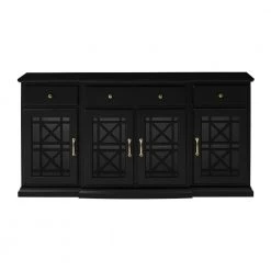 Landon Fretwork 60 in. Black 4-Door Sideboard with 3-Drawers by Welwick Designs -Deals Welwick Designs Store black welwick designs sideboards buffet tables hd8488 77 1000