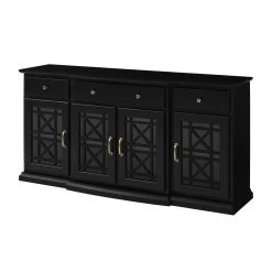 Landon Fretwork 60 in. Black 4-Door Sideboard with 3-Drawers by Welwick Designs -Deals Welwick Designs Store black welwick designs sideboards buffet tables hd8488 a0 1000