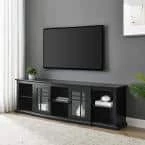 80 in. Black Transitional Wood and Glass-Door TV Stand with Cable Management (Max tv size 88 in.) by Welwick Designs