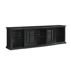 80 in. Black Transitional Wood and Glass-Door TV Stand with Cable Management (Max tv size 88 in.) by Welwick Designs -Deals Welwick Designs Store black welwick designs tv stands hd9165 a0 1000