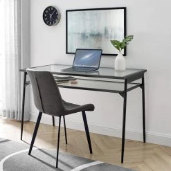 48 in. Black Rectangular Metal and Glass Writing Desk with 2-Tiers by Welwick Designs -Deals Welwick Designs Store black welwick designs writing desks hd8741 31 1000