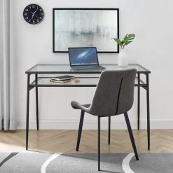 48 in. Black Rectangular Metal and Glass Writing Desk with 2-Tiers by Welwick Designs