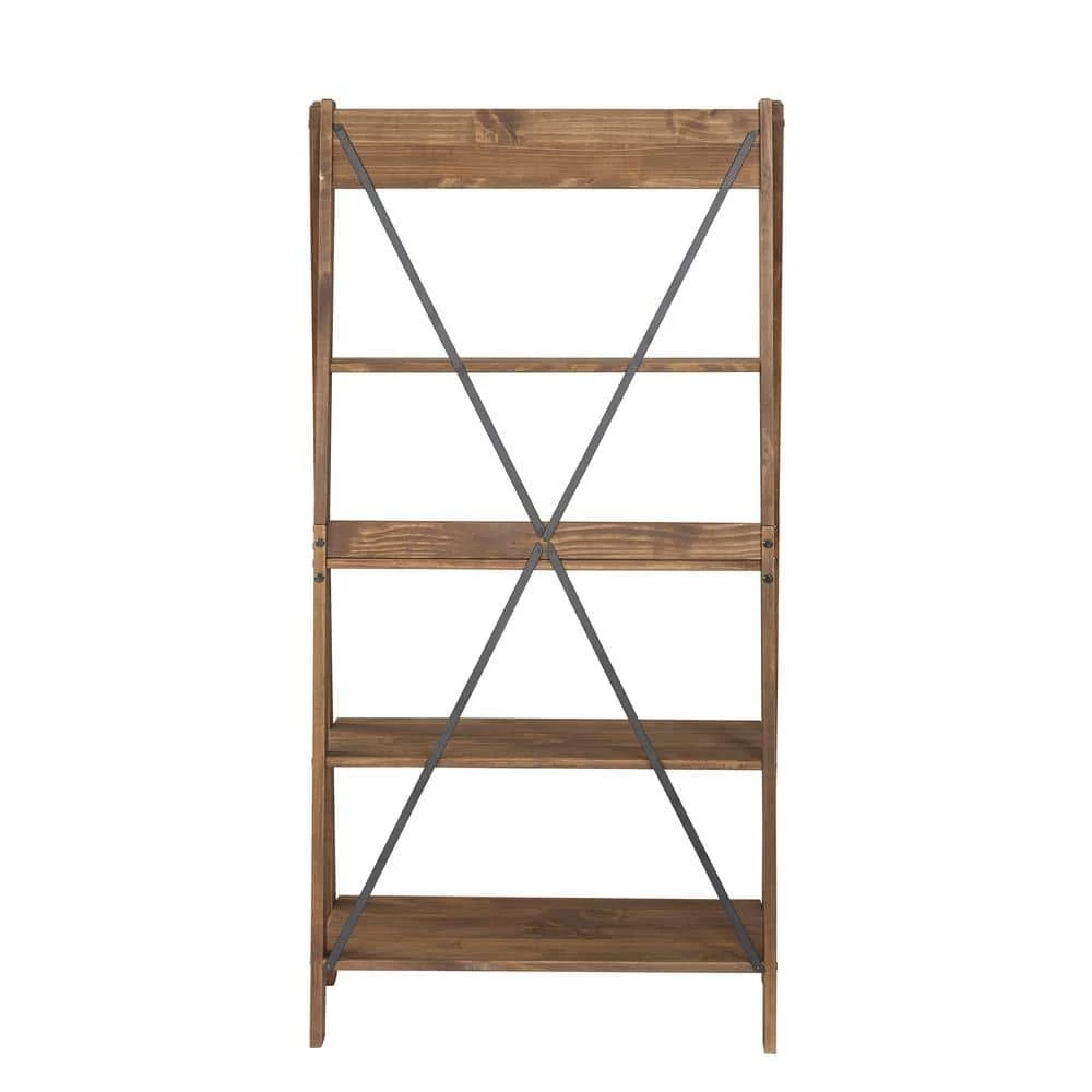 68 in. Brown Wood 4-shelf Ladder Bookcase with Open Back by Welwick Designs 5 68 in. Brown Wood 4-shelf Ladder Bookcase with Open Back by Welwick Designs - Image 5