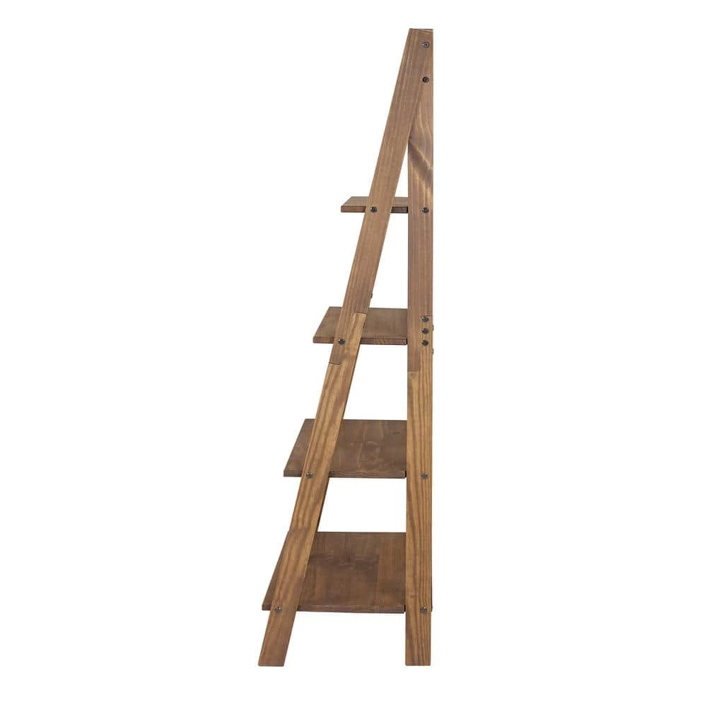 68 in. Brown Wood 4-shelf Ladder Bookcase with Open Back by Welwick Designs 9 68 in. Brown Wood 4-shelf Ladder Bookcase with Open Back by Welwick Designs - Image 9