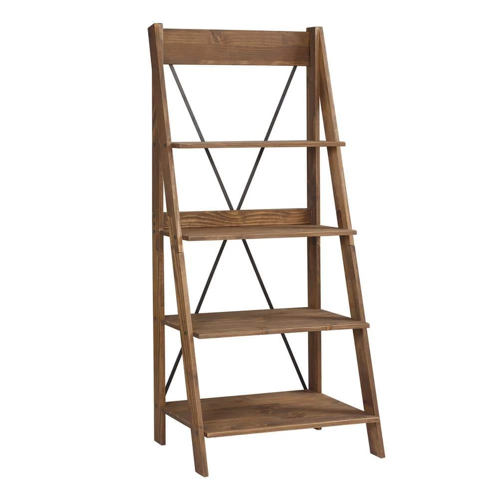 68 in. Brown Wood 4-shelf Ladder Bookcase with Open Back by Welwick Designs 6 68 in. Brown Wood 4-shelf Ladder Bookcase with Open Back by Welwick Designs - Image 6
