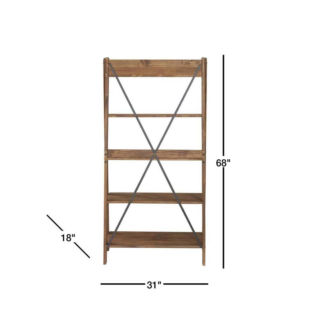 68 in. Brown Wood 4-shelf Ladder Bookcase with Open Back by Welwick Designs 7 68 in. Brown Wood 4-shelf Ladder Bookcase with Open Back by Welwick Designs - Image 7