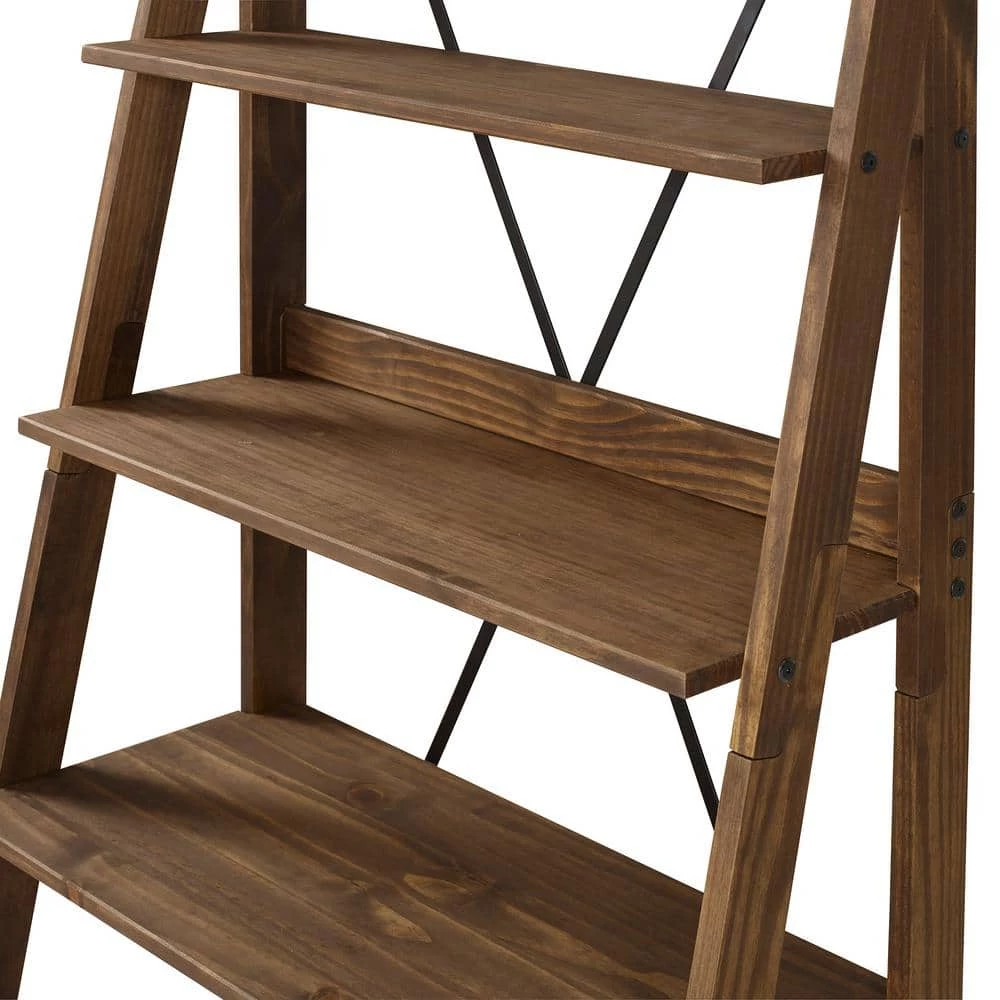 68 in. Brown Wood 4-shelf Ladder Bookcase with Open Back by Welwick Designs 4 68 in. Brown Wood 4-shelf Ladder Bookcase with Open Back by Welwick Designs - Image 4