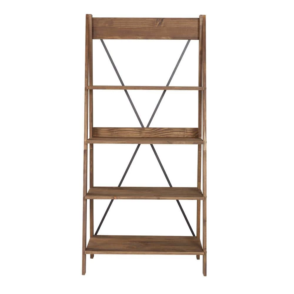 68 in. Brown Wood 4-shelf Ladder Bookcase with Open Back by Welwick Designs 8 68 in. Brown Wood 4-shelf Ladder Bookcase with Open Back by Welwick Designs - Image 8