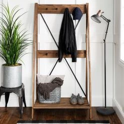 Brown Solid Wood Hall Tree With Shelf and 8-Hooks by Welwick Designs